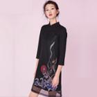 Print Layered Stand-collar Dress