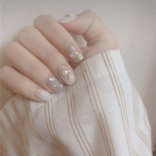 Faux Pearl / Rhinestone / Glitter Faux Nail Tips 383 - Glue - White - One Size