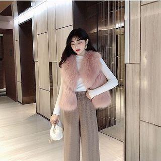 Fluffy Open Front Vest / Cropped Wide-leg Pants