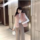 Fluffy Open Front Vest / Cropped Wide-leg Pants