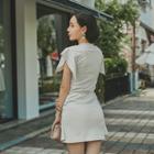 Crew-neck Wrap-front Mini Dress