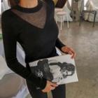 Sheer -yoke Slim-fit Knit Top