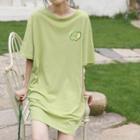 Short-sleeve Avocado Print T-shirt Dress Green - One Size