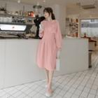 Pleated-waist Hoodie Dress Pink - One Size