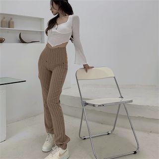 Bell-sleeve Crop Top / Striped Straight-fit Pants