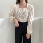 Puff-sleeve Plain Blouse Off-white - One Size