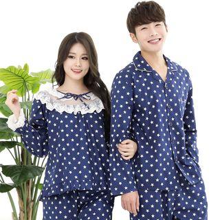 Couple Matching Loungewear Set: Long-sleeve Printed Top + Pants