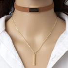 Faux Leather Choker Alloy Bar Necklace