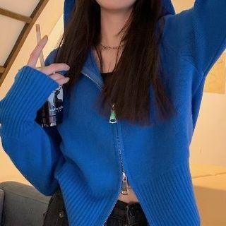 Hooded Zip Cardigan Blue - One Size