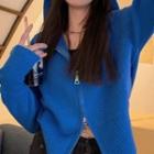 Hooded Zip Cardigan Blue - One Size