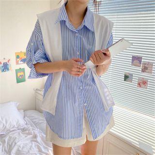 Set: Striped Shirt + Shawl Stripe - Blue - One Size