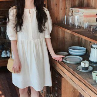 Short-sleeve Henley Smock Dress White - One Size