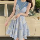 Knit Tank Top / Strapless Printed A-line Dress