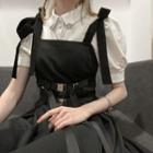 Short-sleeve Blouse / Spaghetti Strap Plain Midi Dress
