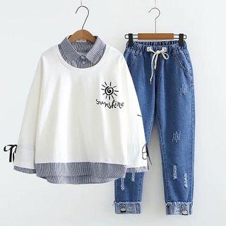 Set: Paneled Sweatshirt + Harem Jeans