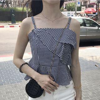 Ruffle Trim Plaid Camisole Top