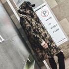 Double-breasted Camo Hooded Coat