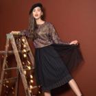 Woolen Pleated Midi Skirt