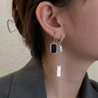Rectangle Tag Asymmetrical Alloy Dangle Earring Eh1137 - 1 Pair - Dangle Earring - Silver - One Size