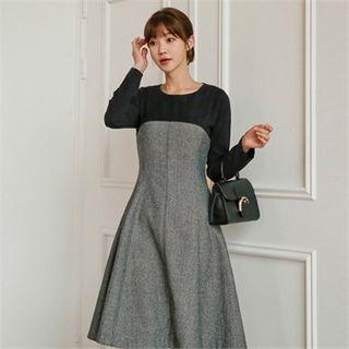 Mock Two-piece Herringbone A-line Dress
