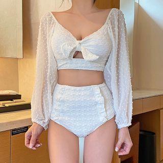 Set: Long-sleeve Cutout Crop Swim Top + Bottom