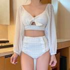 Set: Long-sleeve Cutout Crop Swim Top + Bottom