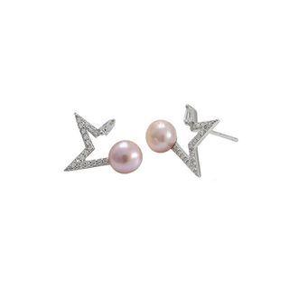 Sterling Silver Fashion Simple Star Purple Freshwater Pearl Stud Earrings With Cubic Zirconia Silver - One Size