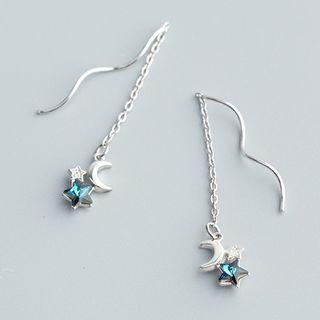 925 Sterling Silver Rhinestone Moon & Star Dangle Earring 1 Pair - S925 Sterling Silver - One Size