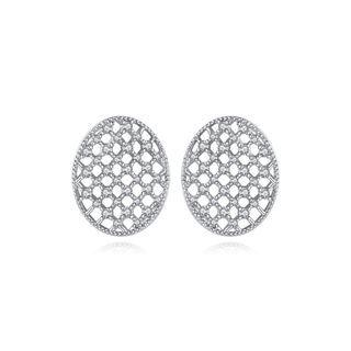 Simple Temperament Geometric Hollow Oval Stud Earrings With Cubic Zirconia Silver - One Size
