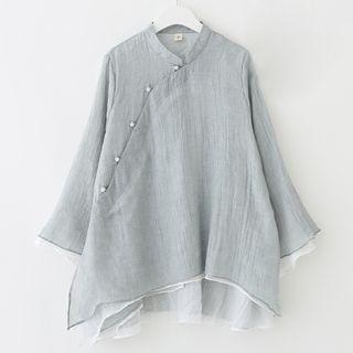 Mock Two-piece Chinese Long-sleeve Blouse