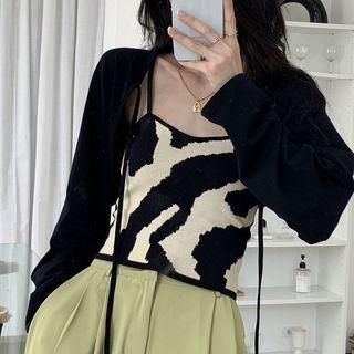 Zebra Camisole / Plain Drawstring Shrug Top