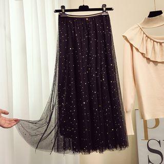 Midi Star Sequined Mesh Skirt