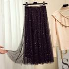 Midi Star Sequined Mesh Skirt