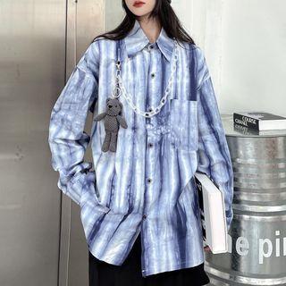 Tie-dye Print Striped Shirt With Chain And Bear
