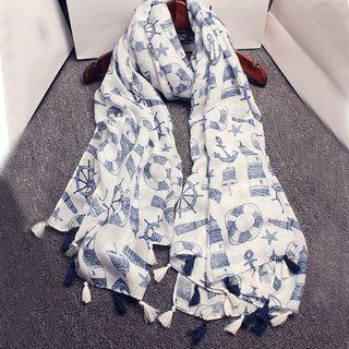 Anchor Print Linen Blend Scarf