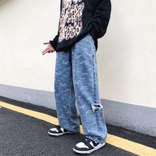 Butterfly Print Distressed Baggy Jeans