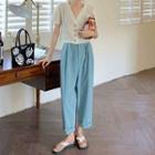 Short-sleeve Button Top / Cropped Wide Leg Pants