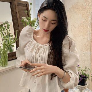Beribboned Ruched Empire Blouse