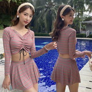 Set: Long-sleeve Striped Swim Top + Bottom