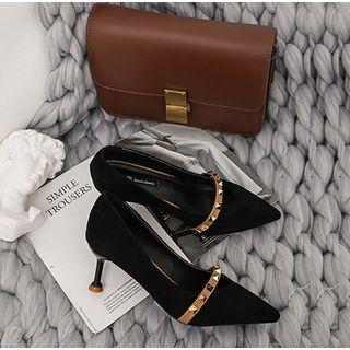 Faux Leather Lettering Kitten Heel Pumps