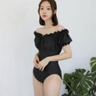 Puff-sleeve Off-shoulder Ruffled Swimsuit