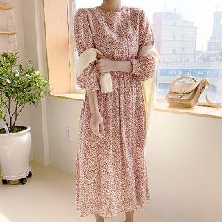 Round-neck Foliage Long Dress Cocoa - One Size