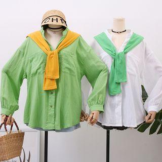 Loose-fit V-neck Shirt + Shawl