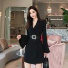 Bell-sleeve Buttoned Mini Coat Dress