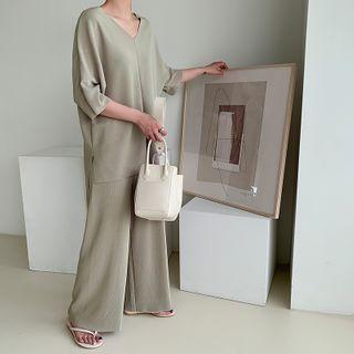 V-neck Top & Wide-leg Pants Set