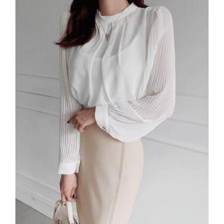 Mock-neck Pleated-sleeve Top