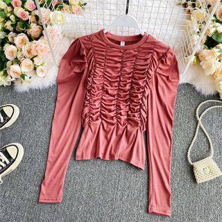 Round-neck Ruched Long-sleeve Top