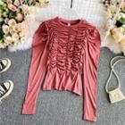 Round-neck Ruched Long-sleeve Top