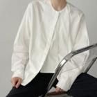 Asymmetric Long-sleeve Plain Shirt