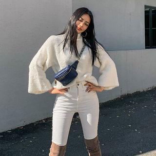 Mock-neck Bell-sleeve Furry Top